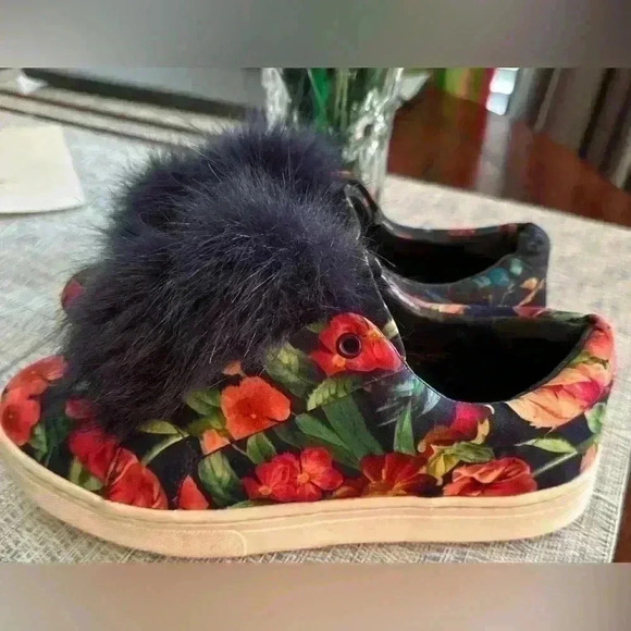 Sam Edelman Leya Pom Pom Platform Slip on Sneakers Floral Multicolor Size 7.5M - Picture 2 of 8